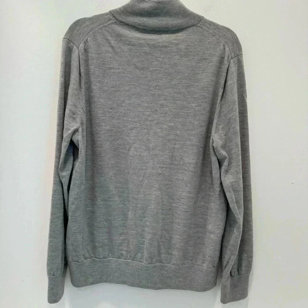 J. Crew mens L Large light gray 100% merino wool 1/4 zip pullover sweater